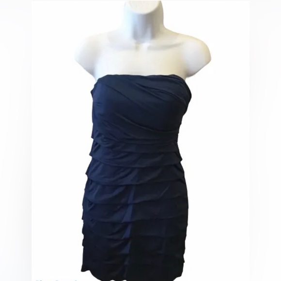 Cocktail Dress Medium Navy Blue Tube Pleated NEW - Picture 1 of 10